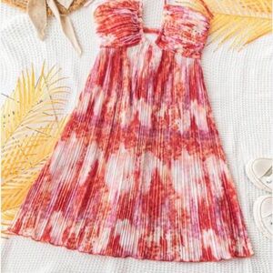 Red and White Pleated Dress